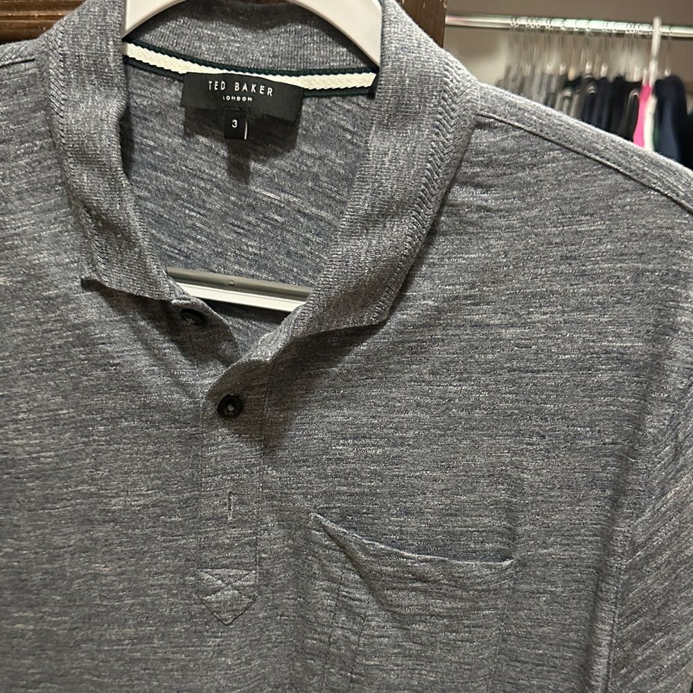 Ted Baker Men’s Gray / Blue Polo Shirt for Men - Size 3 Small Like New